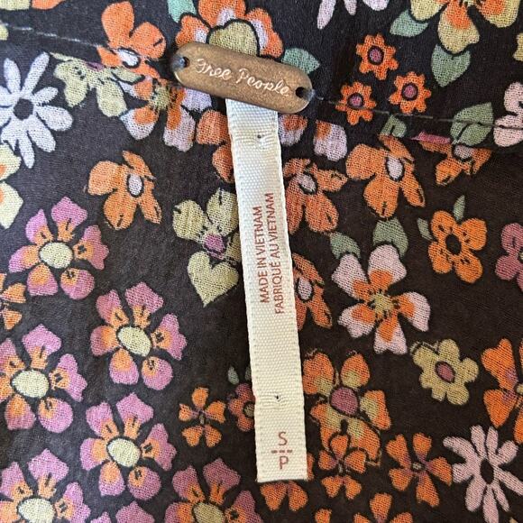 Free people Bonnie chiffon mini shirt dress Floral Button-Up Dress brown size S - Picture 6 of 10